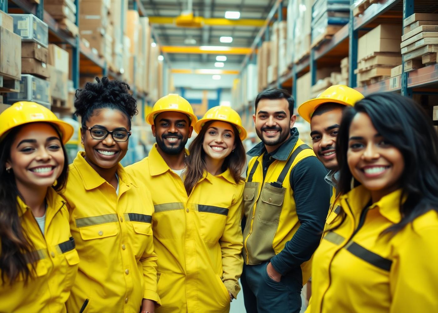 Equipe do São Jorge em um corredor da loja, entre prateleiras de material de construção